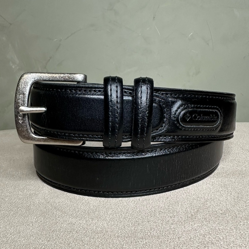 Columbia Goose Lake Black Leather Belt Silver Tone Buckle Men’s L/38-40